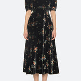 Leda Velvet Puff Slv Midi Dress Black