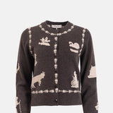 Sea New York Margeurite Lace Patch Long Sleeve Cardigan Coffee.
