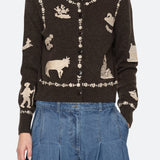 Margeurite Lace Patch L/Slv Cardigan Coffee