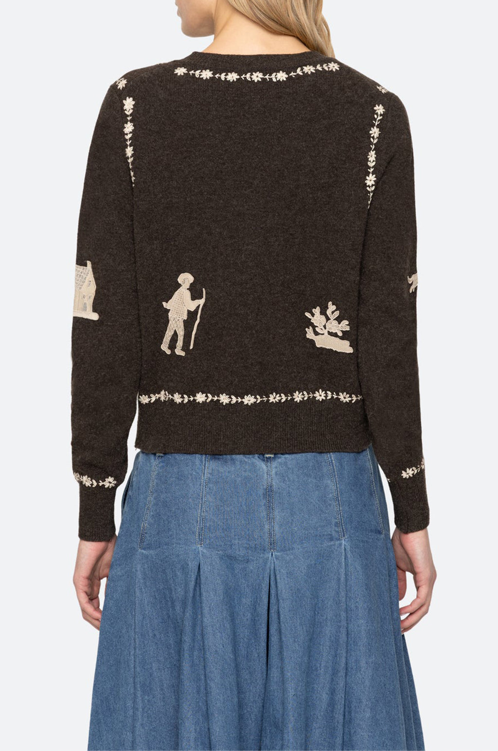 Margeurite Lace Patch L/Slv Cardigan Coffee