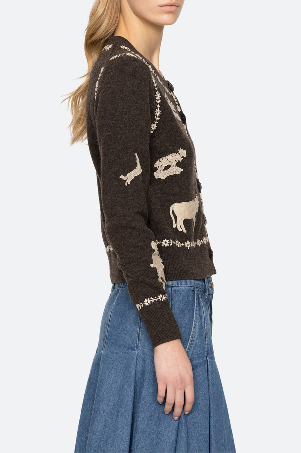Margeurite Lace Patch L/Slv Cardigan Coffee