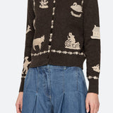 Margeurite Lace Patch L/Slv Cardigan Coffee