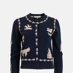 Sea New York Margeurite Lace Patch Long Sleeve Cardigan Navy.