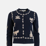 Sea New York Margeurite Lace Patch Long Sleeve Cardigan Navy.
