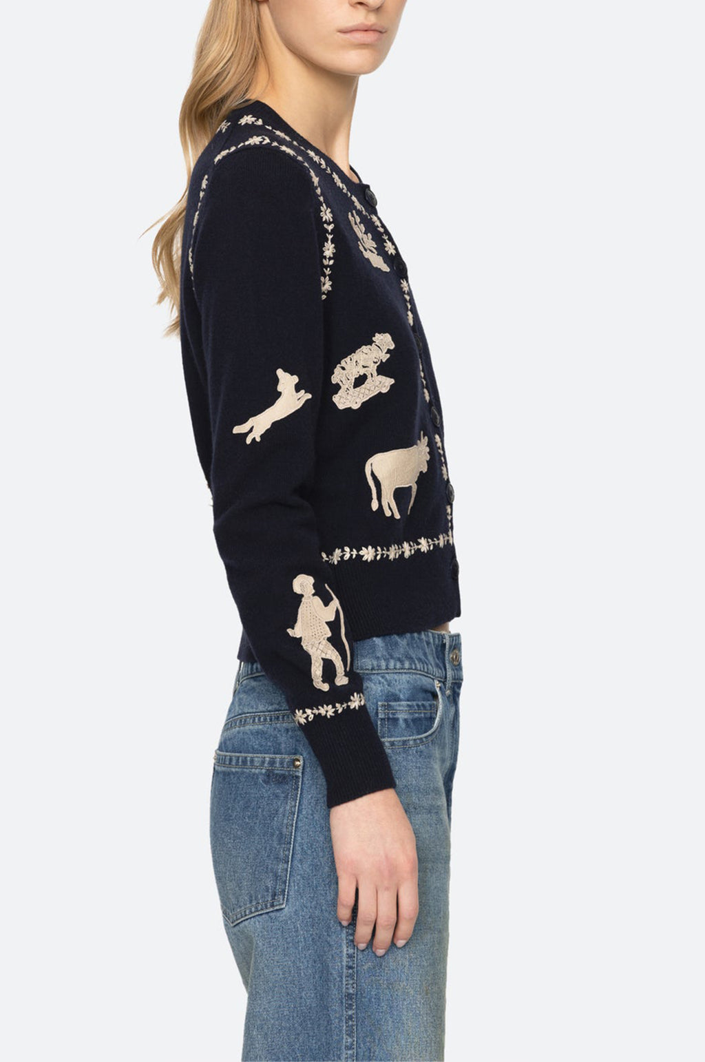 Margeurite Lace Patch L/Slv Cardigan Navy