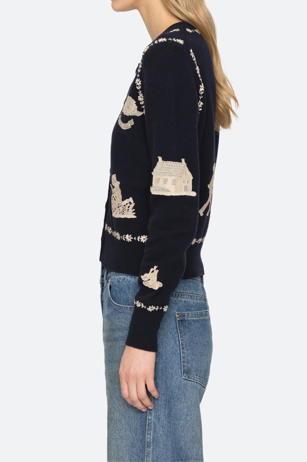 Margeurite Lace Patch L/Slv Cardigan Navy