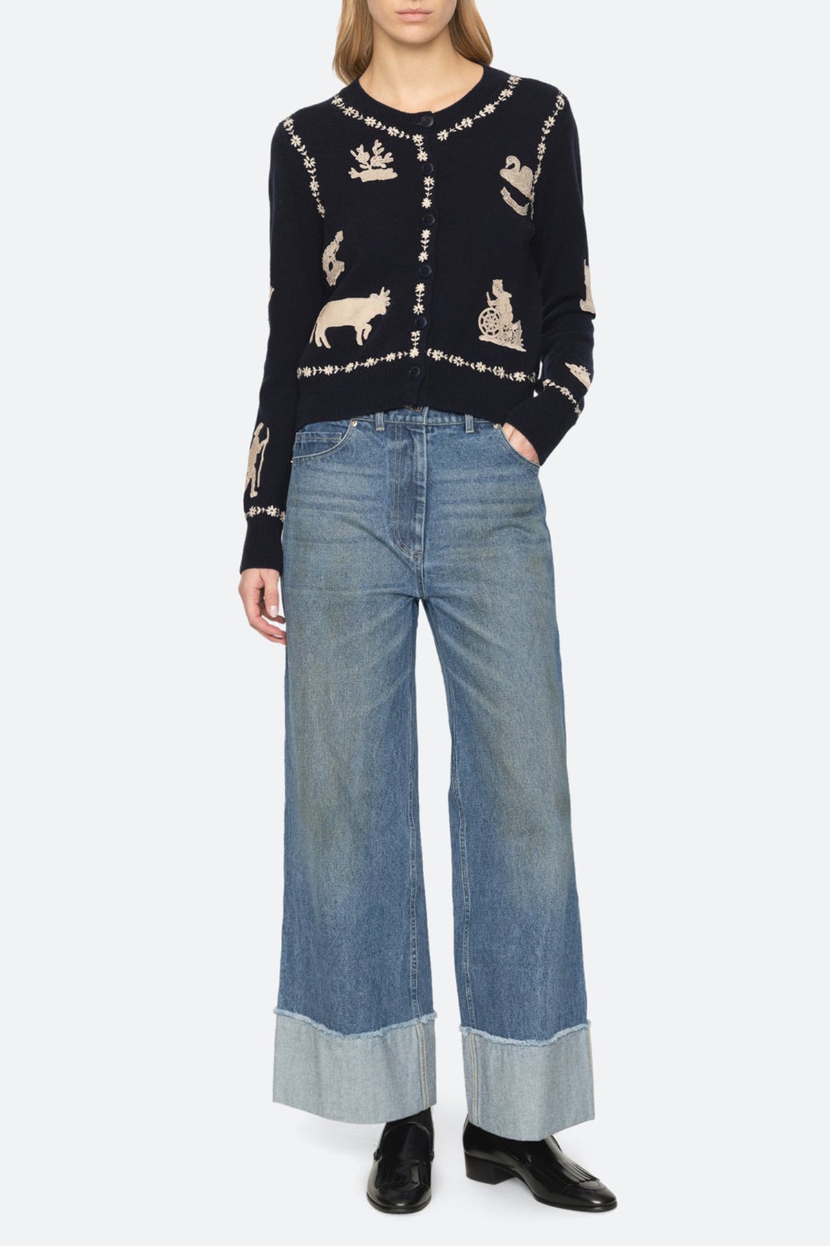 Margeurite Lace Patch L/Slv Cardigan Navy