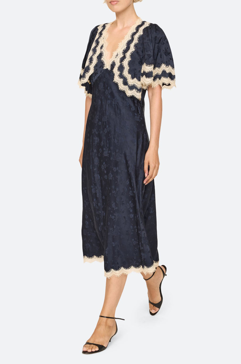 Shay Lace Cape Midi Dress Navy