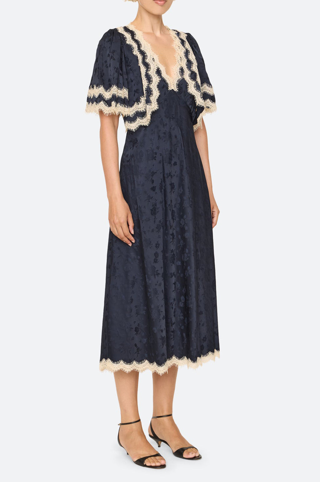 Shay Lace Cape Midi Dress Navy