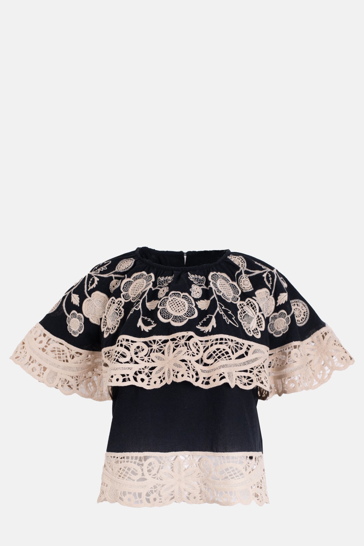 Sea New York Shiloh Emb Short Sleeve Top Black.