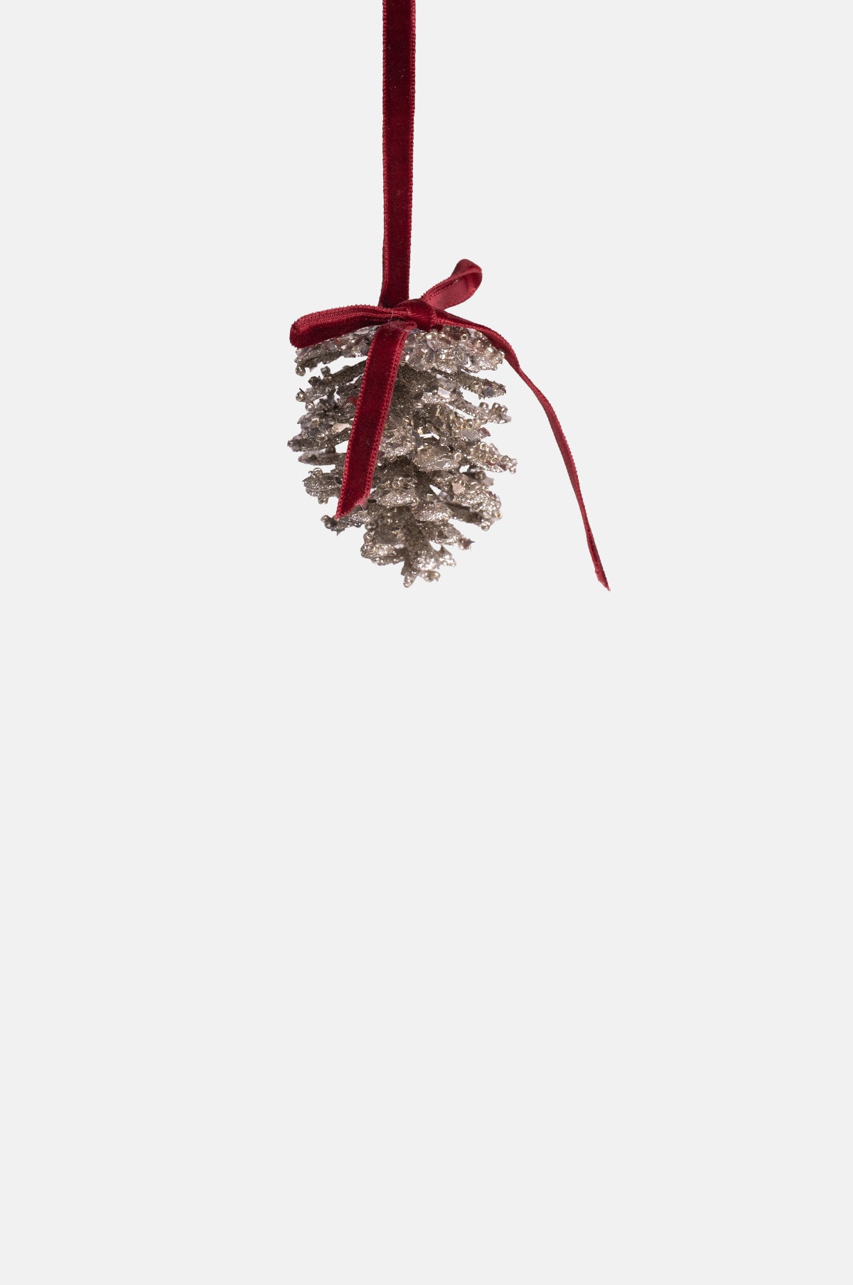 Shishi Silver Glitter Cone Ornament Burgundy Velvet.