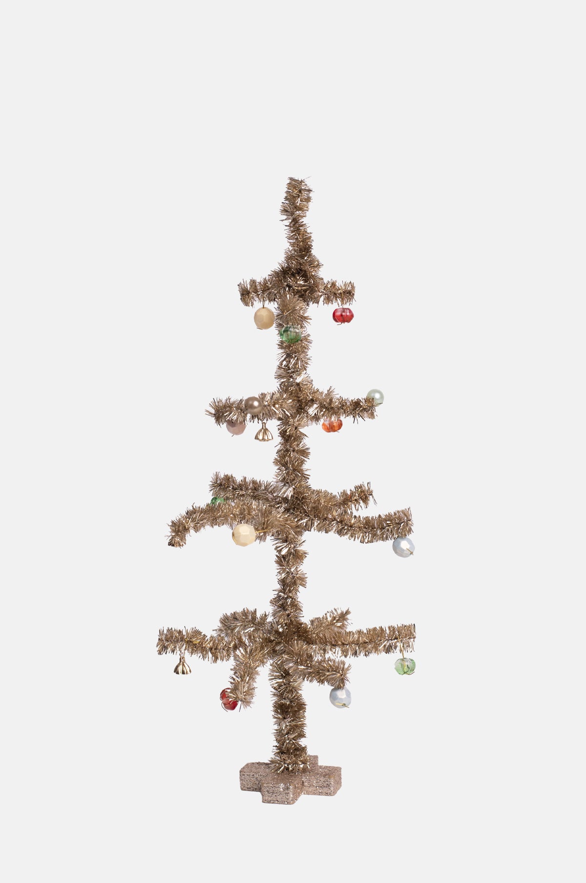 Shishi Tinsel Tree Gold with Coloured Balls 24cm.