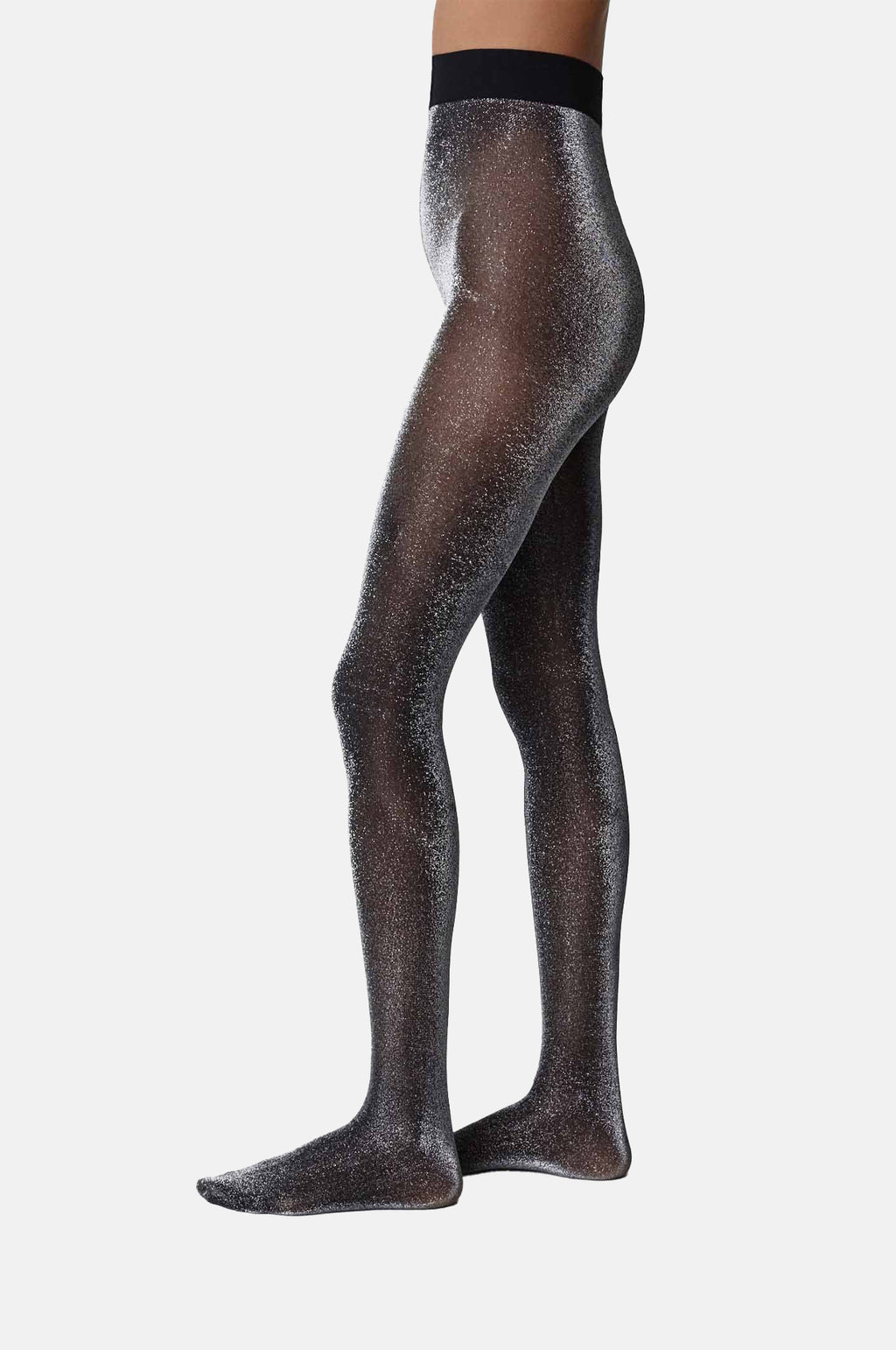 Swedish Stockings Tora Shimmery Tights Black Silver.