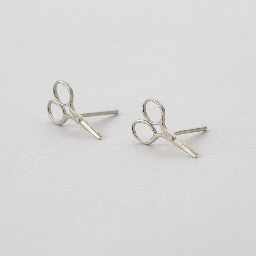 A.M. Little Sewing Scissor Stud Earrings Silver