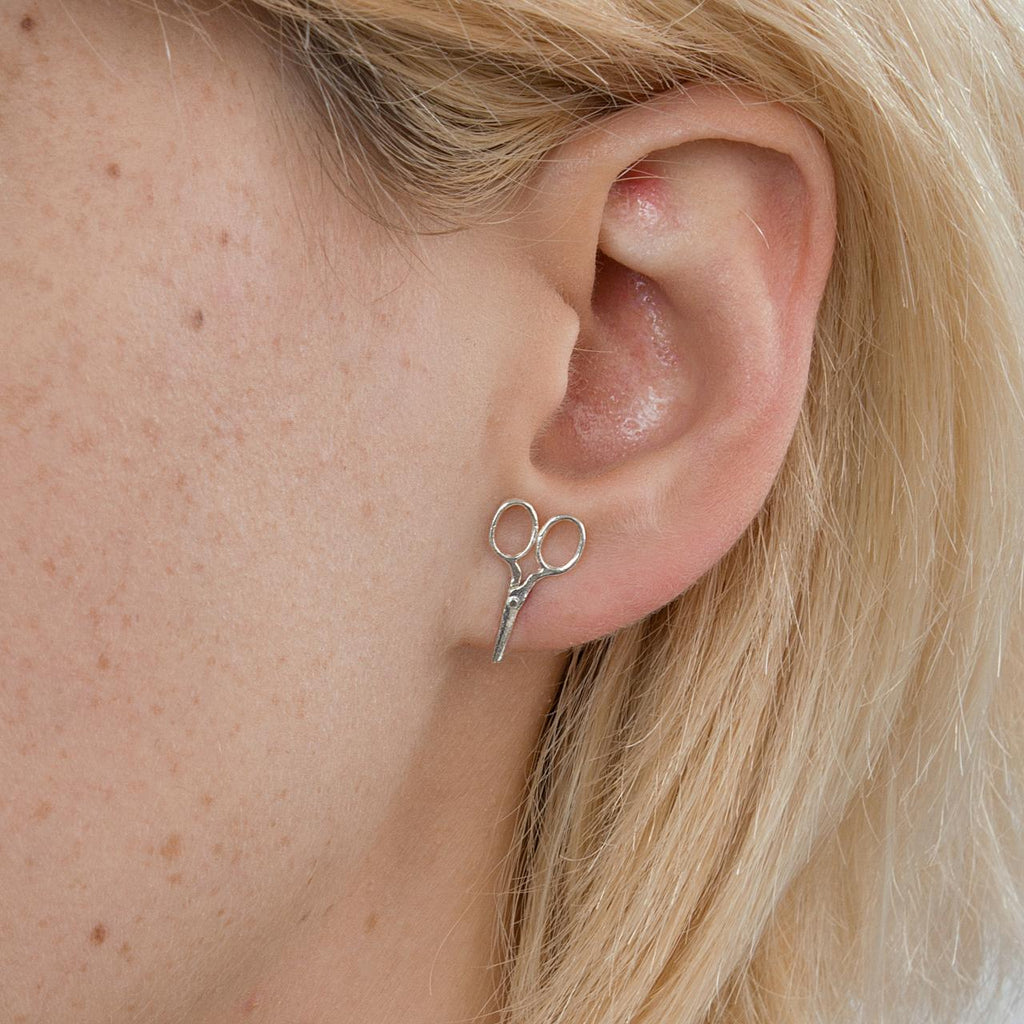 A.M. Little Sewing Scissor Stud Earrings Silver