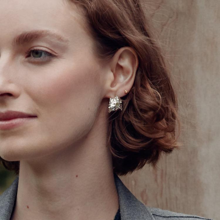 A.M. Chard Leafy Hoop Earrings Silver