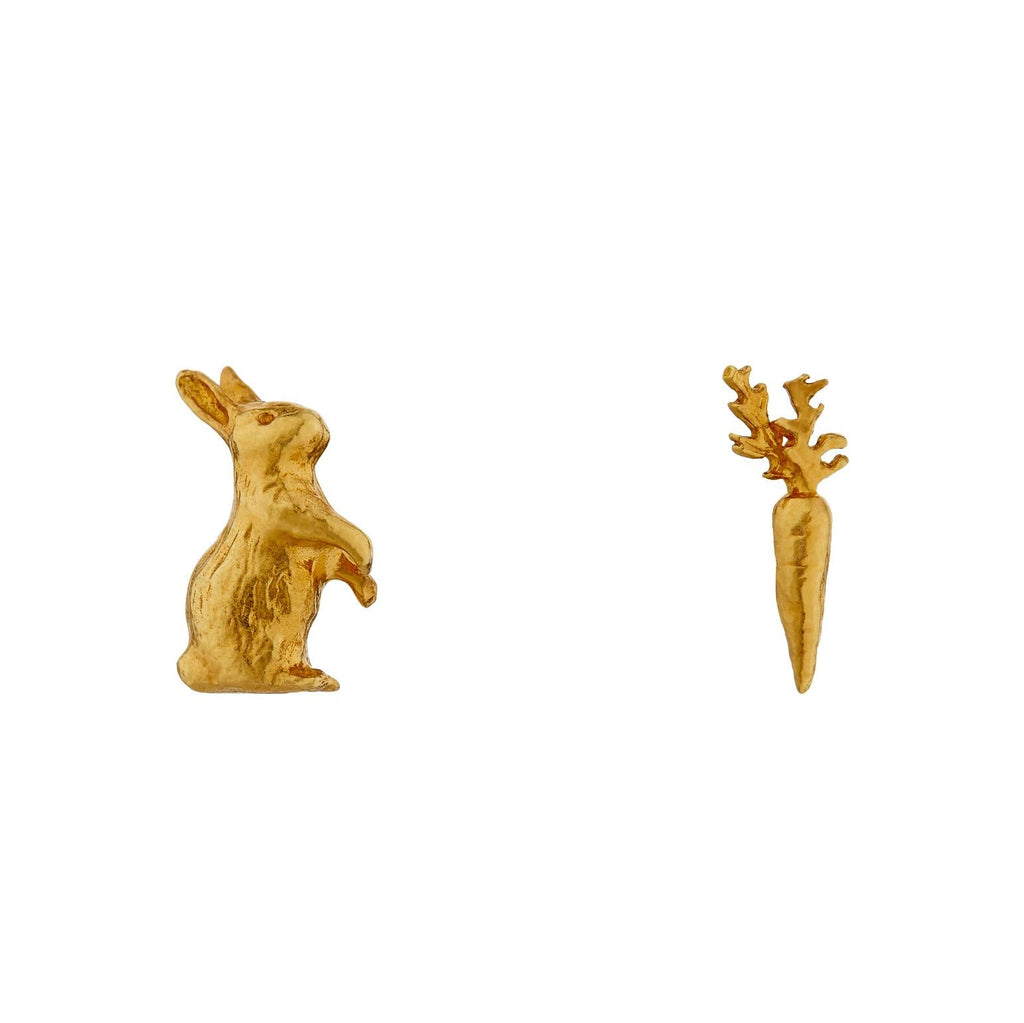 A.M. Rabbit & Carrot Asymetric Stud Earrings Gold