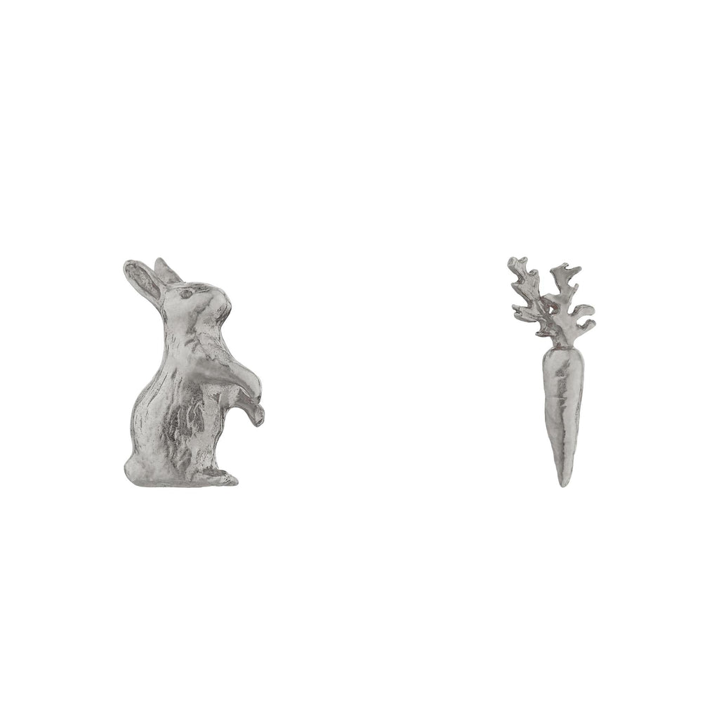 A.M. Rabbit & Carrot Asymetric Stud Earrings Silver