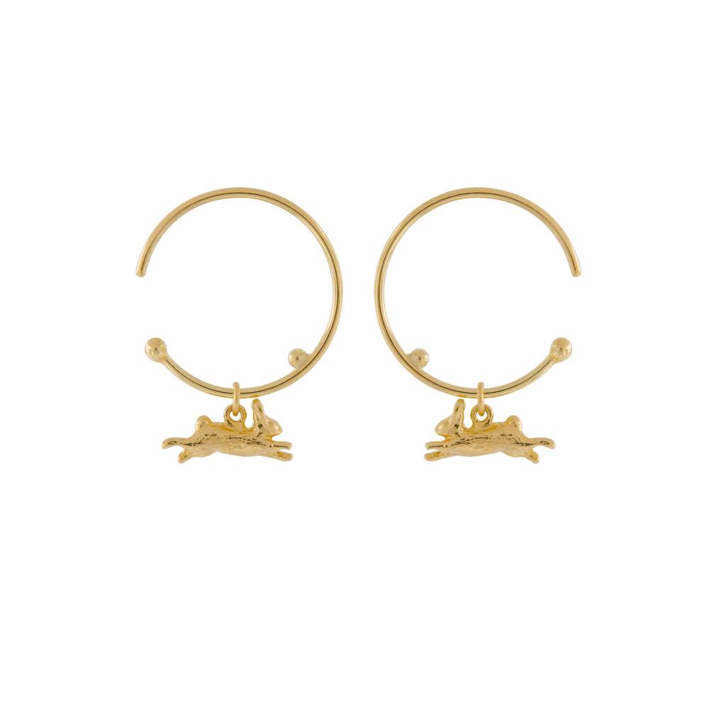 A.M. Teeny Tiny Leaping Rabbit Hoop Earrings 18ct Solid Gold