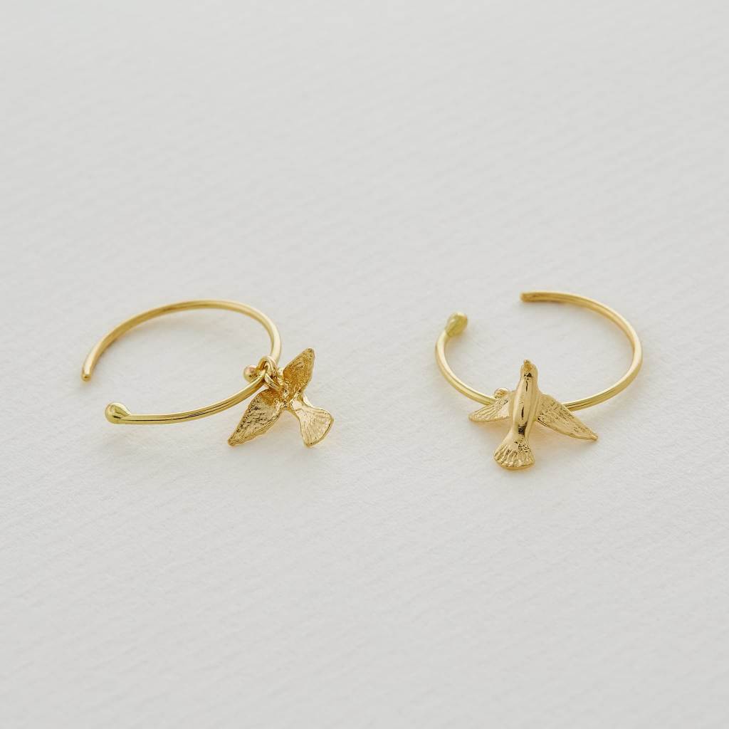 A.M. Teeny Tiny Hummingbird Hoop Earrings 18ct Solid Gold