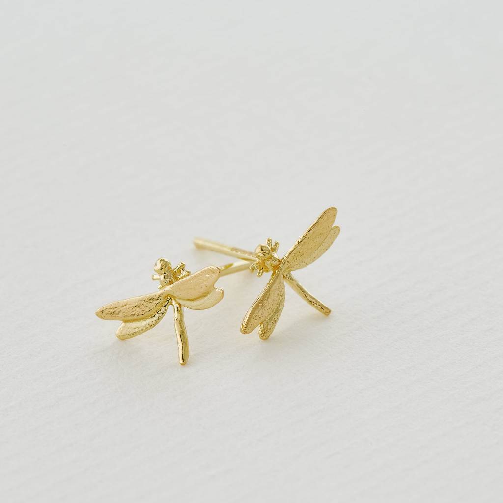 A.M. Teeny Tiny Dragonfly Stud Earrings 18ct Solid Gold