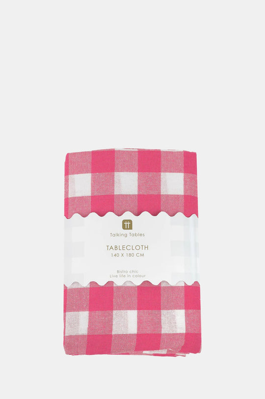 Raspberry Pink & White Fabric Gingham Tablecloth