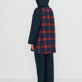 Check Hood Trench Coat Light Navy/Dark Red