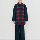 Check Hood Trench Coat Light Navy/Dark Red