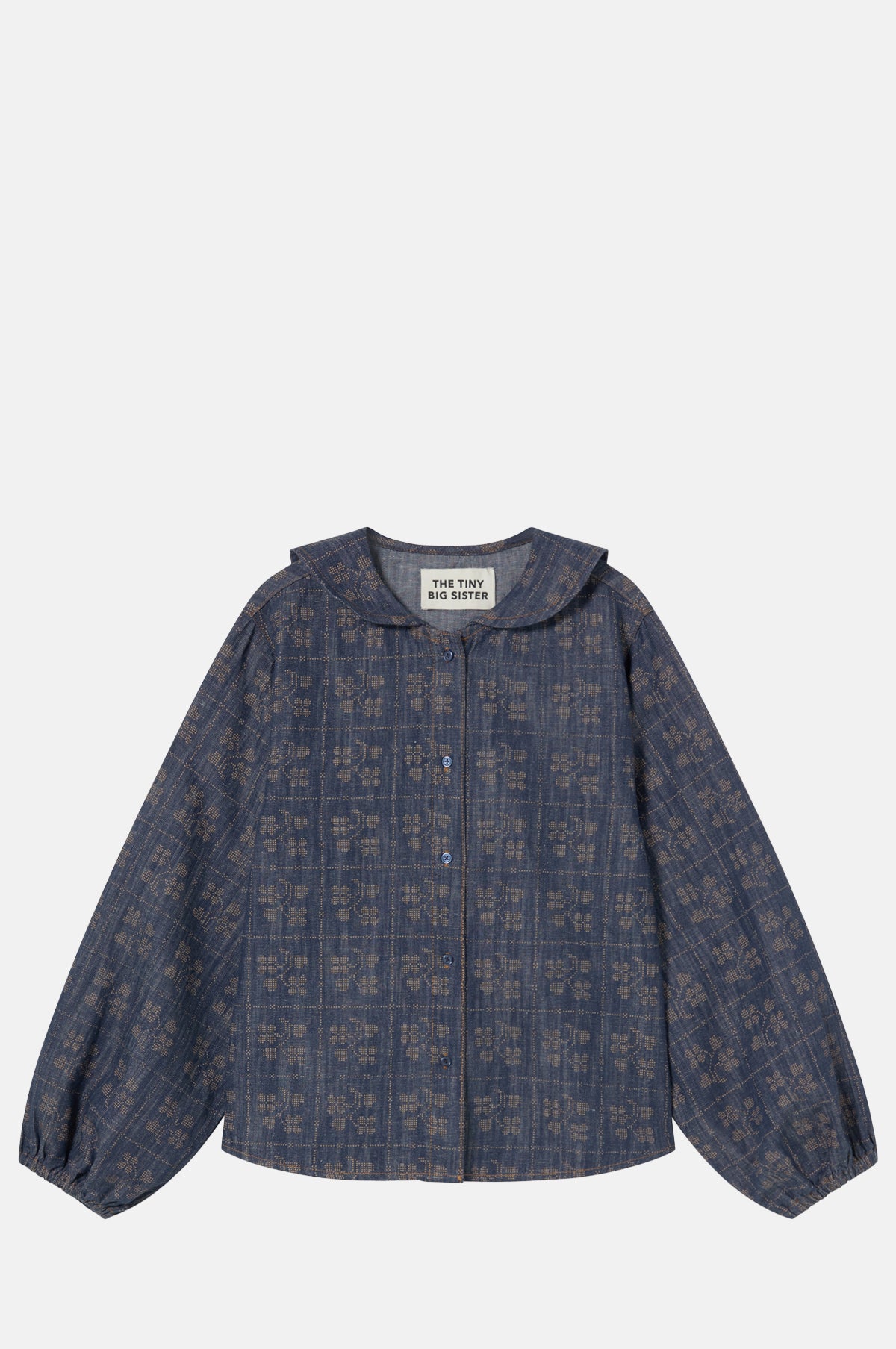 The Tiny Big Sister Dots Flowers Denim Blouse.