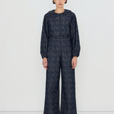 Dots Flowers Denim Blouse Navy