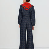 Dots Flowers Denim Blouse Navy
