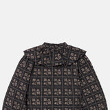 Dots Flowers Puff Sleeves Blouse Navy