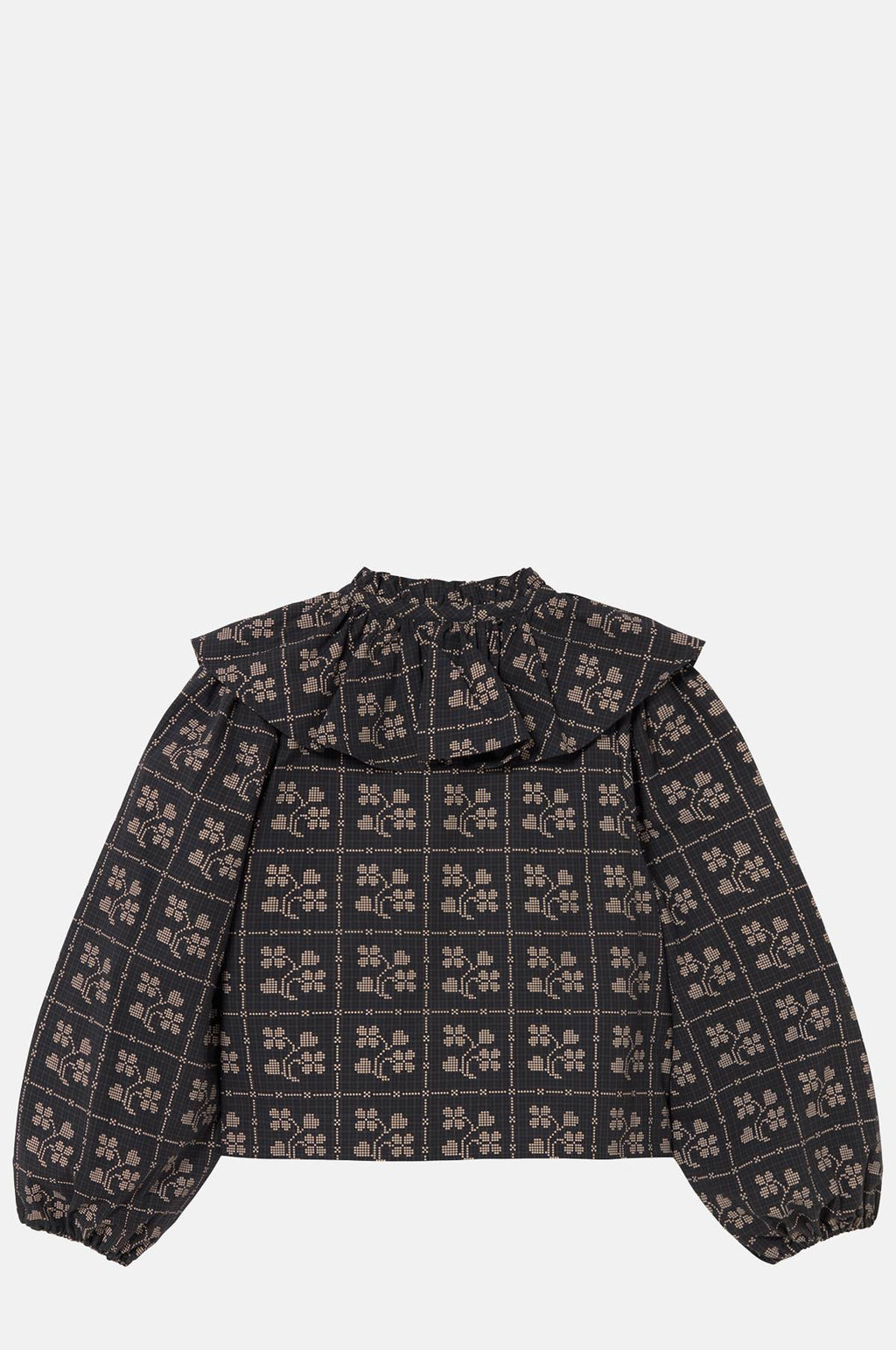 Dots Flowers Puff Sleeves Blouse Navy