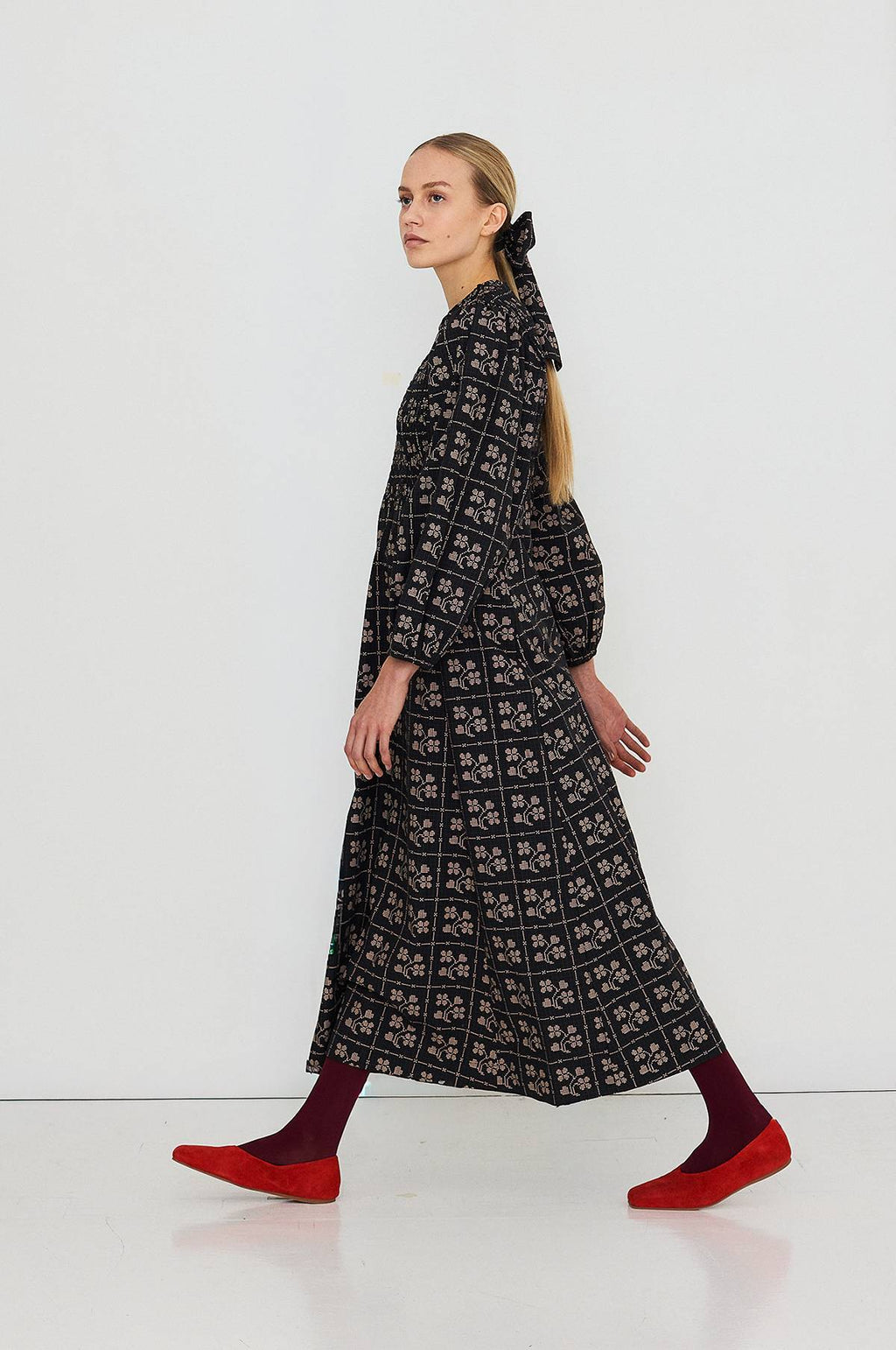 Dots Flowers Smock Dress Navy