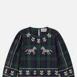 The Tiny Big Sister Embroidered Check Puff Sleeves Blouse.