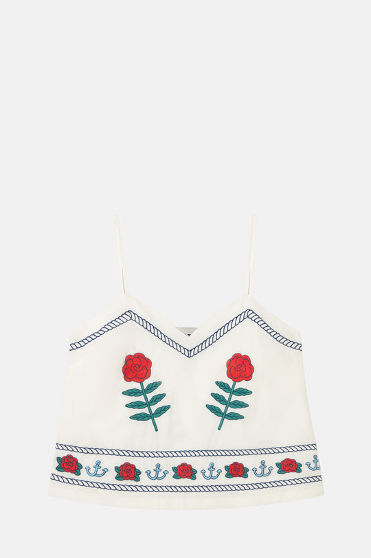 Embroidered Straps Top Off-White
