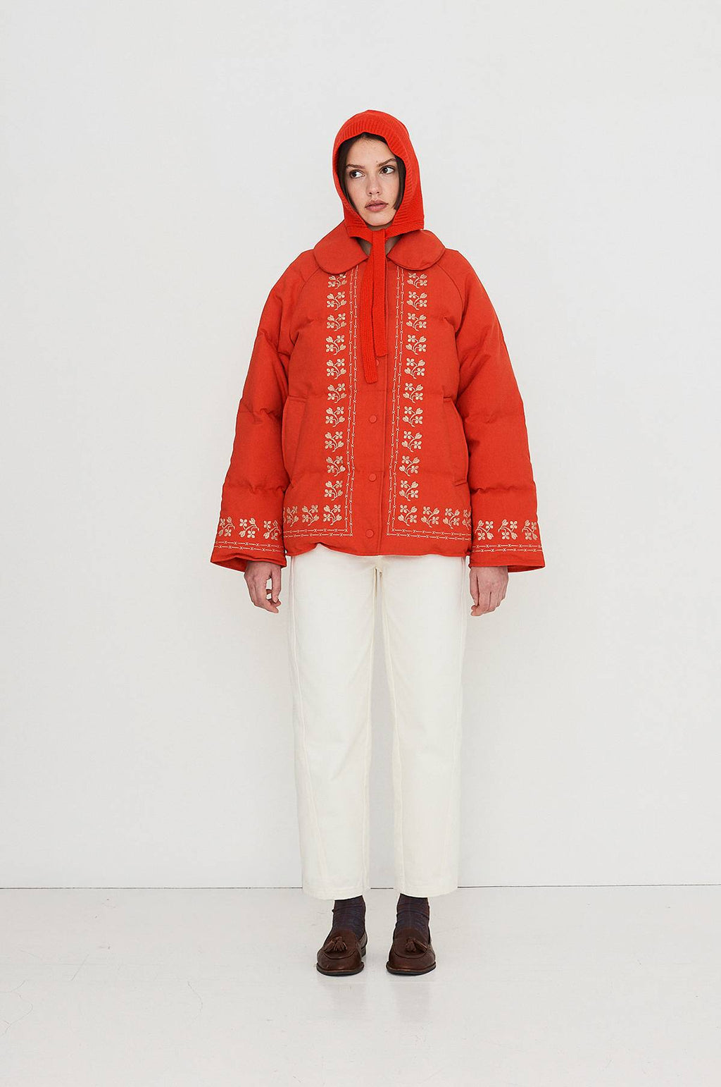 Flowers Down Jacket Dark Red
