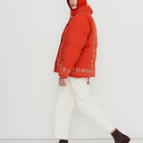 Flowers Down Jacket Dark Red
