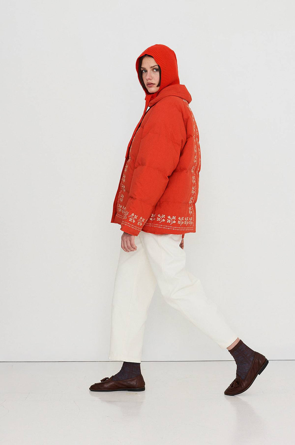Flowers Down Jacket Dark Red
