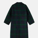 Long Check Coat Navy