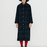 Long Check Coat Navy