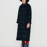 Long Check Coat Navy