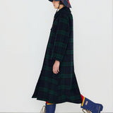 Long Check Coat Navy