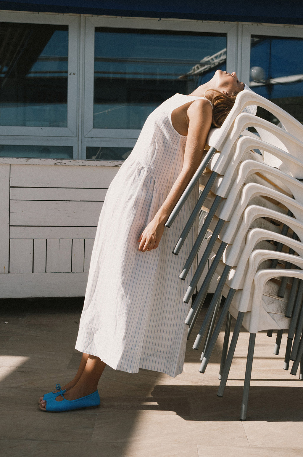 Low Back Striped Dress White