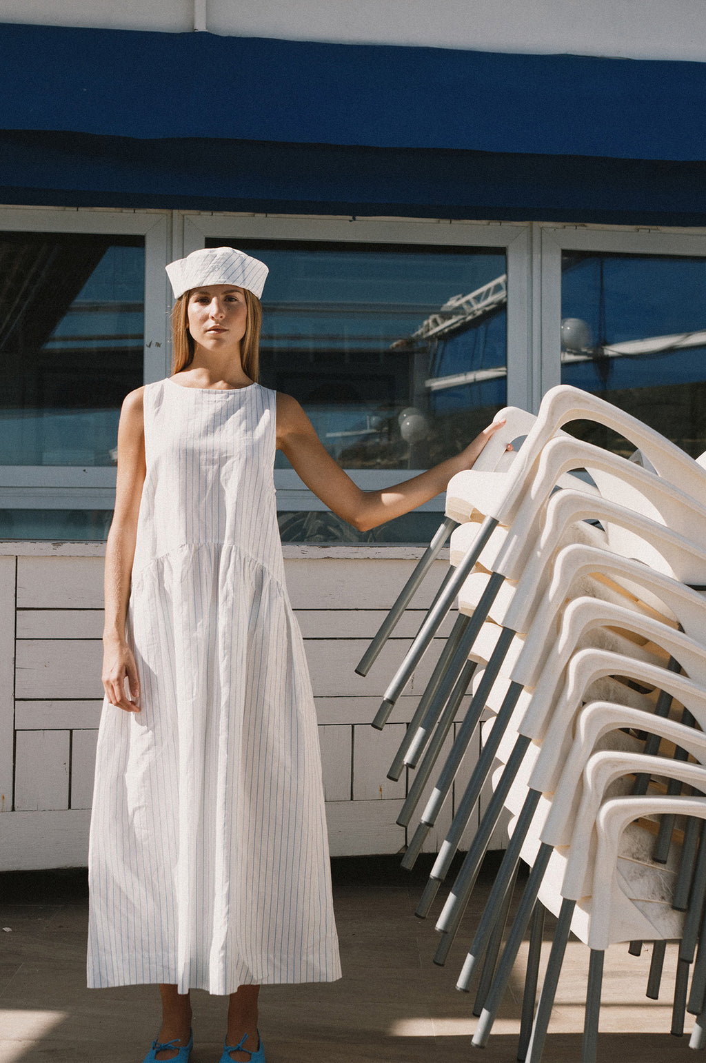 Low Back Striped Dress White