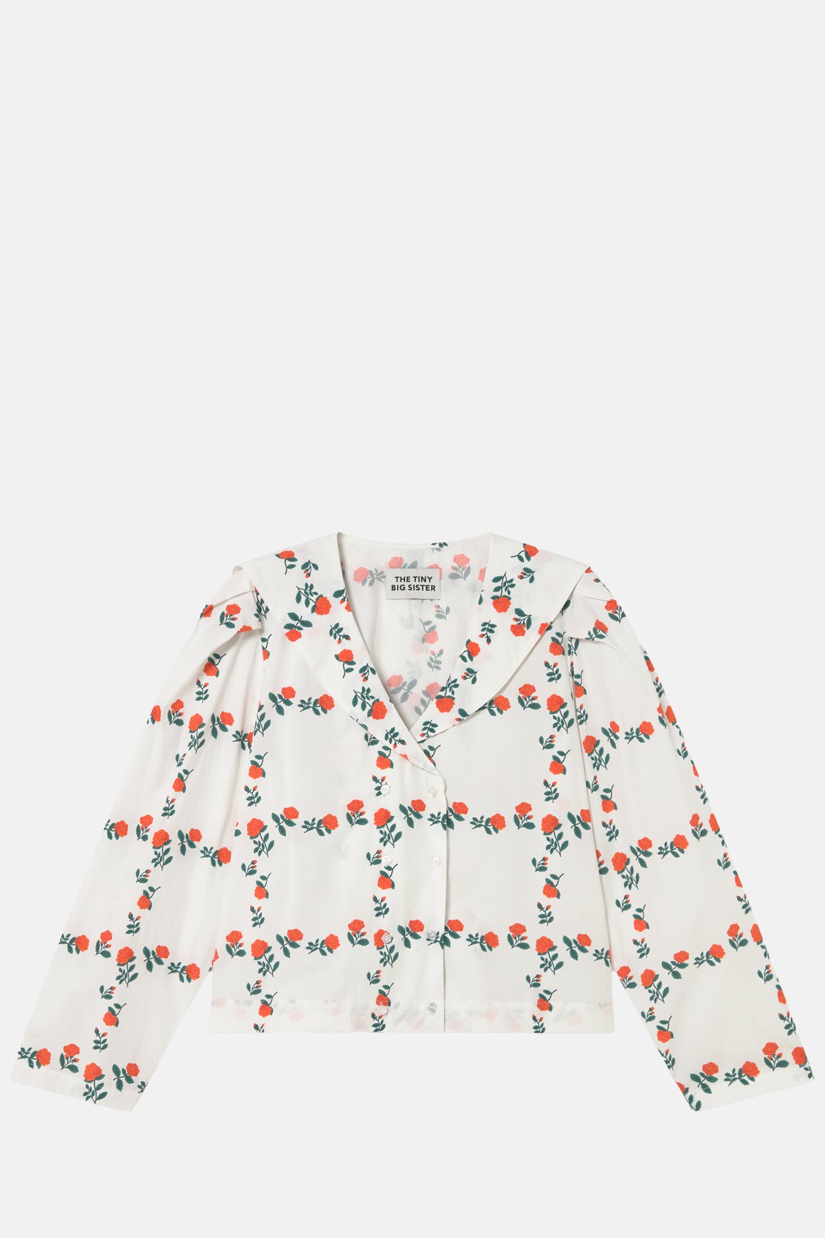 The Tiny Big Sister Roses Grid Sailor Neck Blouse.