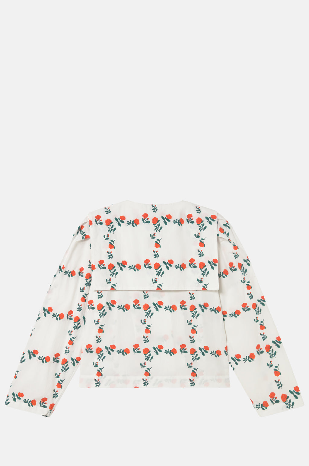 Roses Grid Sailor Neck Blouse Off White