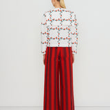 Roses Grid Sailor Neck Blouse Off White