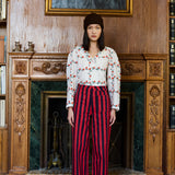 Roses Grid Sailor Neck Blouse Off White