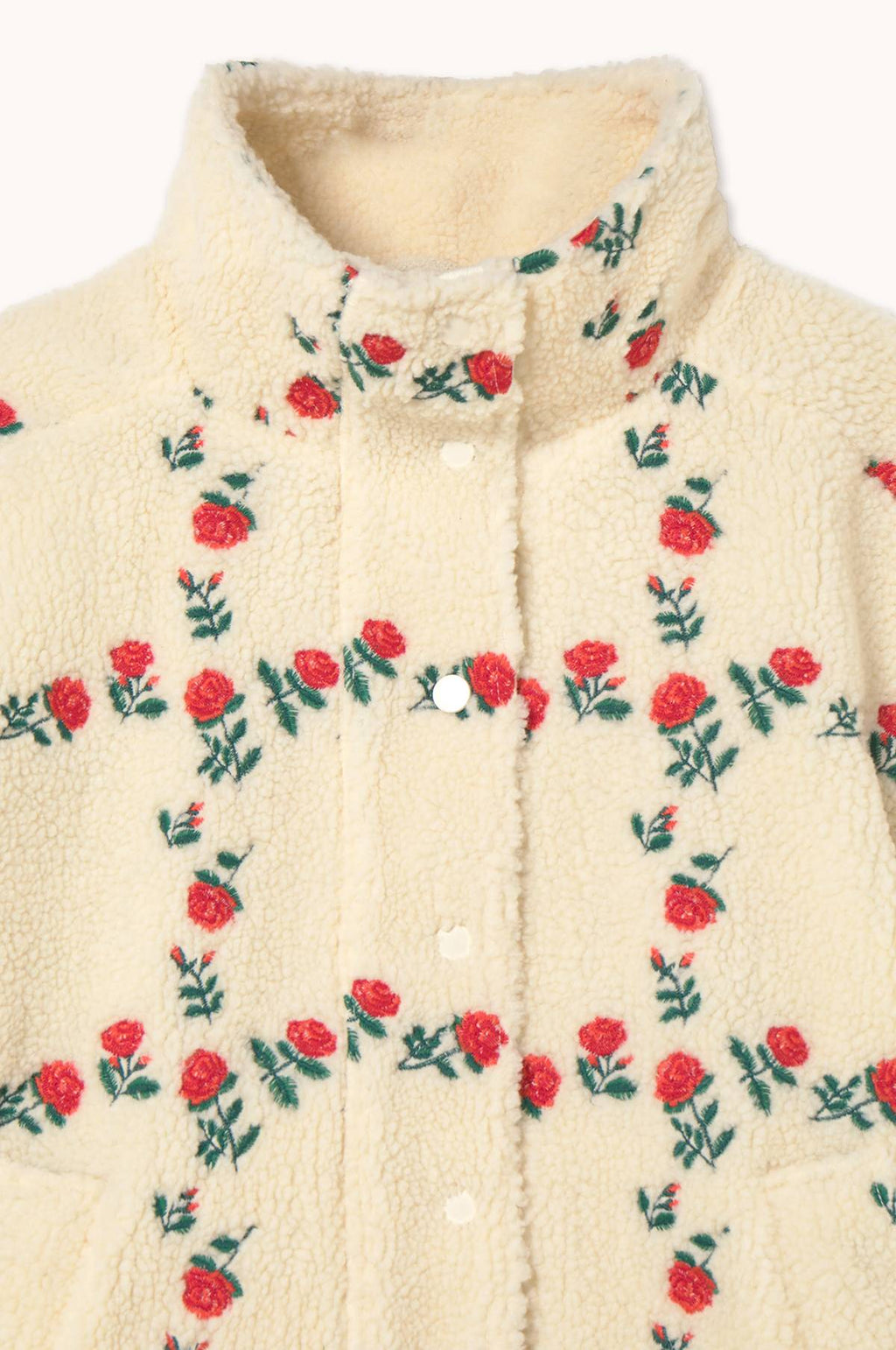 Roses Grid Sherpa Jacket Light Cream